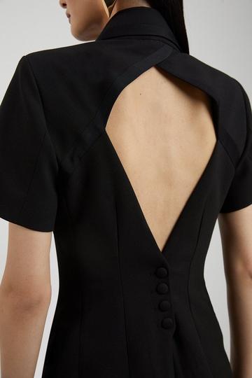 Black Clean Tailored Grosgrain Open Back Double Breasted Blazer Tailored Midaxi Dress