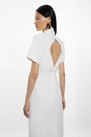 Clean Tailored Grosgrain Open Back Double Breasted Blazer Tailored Midaxi Dress ivory