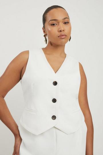 Plus Size Clean Tailored Grosgrain Tipped Waistcoat ivory