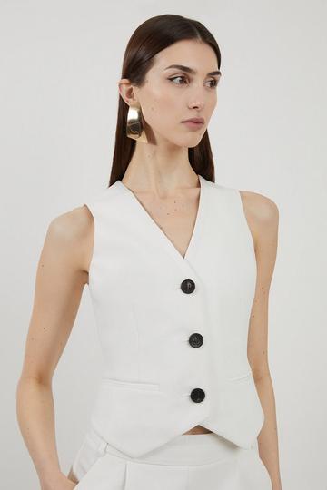 Clean Tailored Grosgrain Tipped Waistcoat ivory