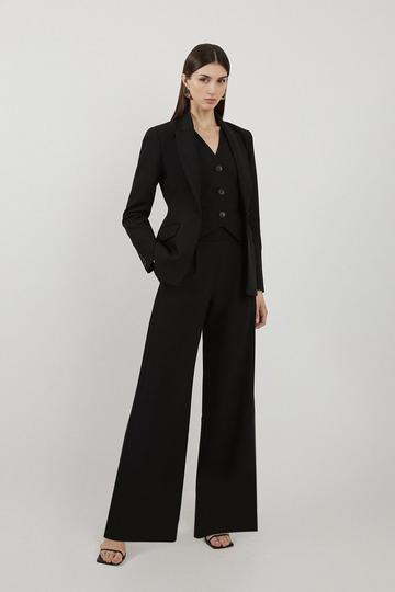 Black Tall Clean Tailored Grosgrain Tipped Wide Leg Trousers