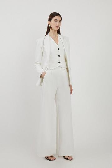 Clean Tailored Grosgrain Tipped Wide Leg Trousers ivory