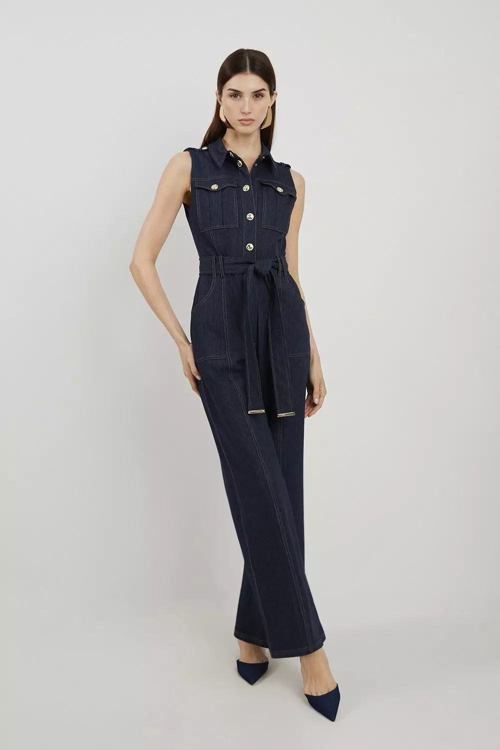 Plus size denim wide leg jumpsuit online