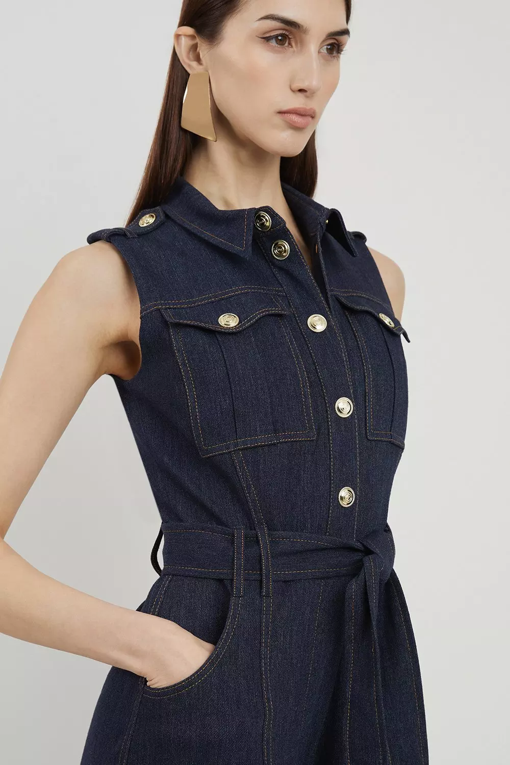 Tall Tailored Denim Belted Shirt Wide Leg Jumpsuit Karen Millen