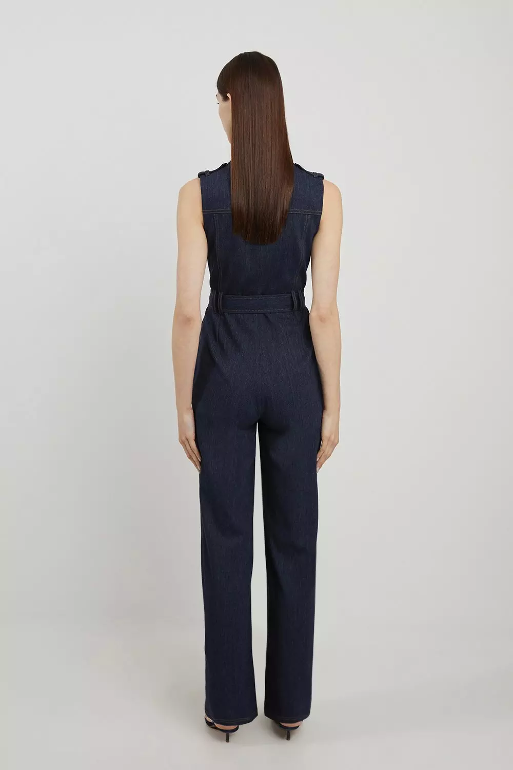 ★Karen Millen★スクエアネック ワイドレッグジャンプスーツ OPEN-BACK SEERSUCKER WIDE-LEG JUMPSUIT オープンバックワイド