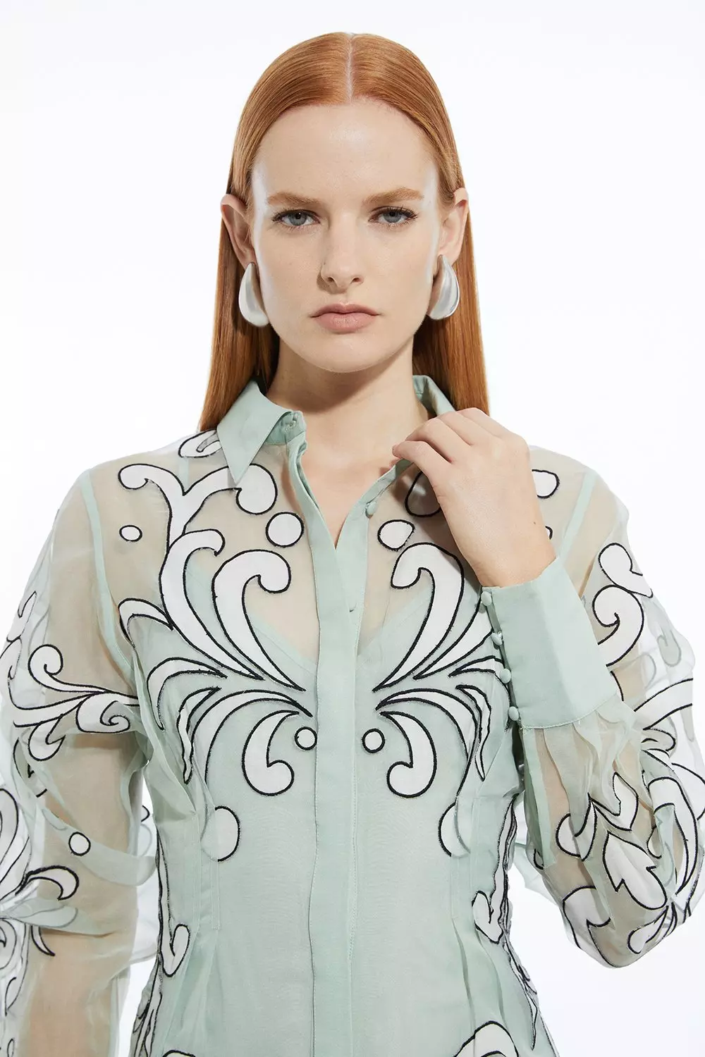 Applique Organdie Woven Midi Shirt Dress | Karen Millen