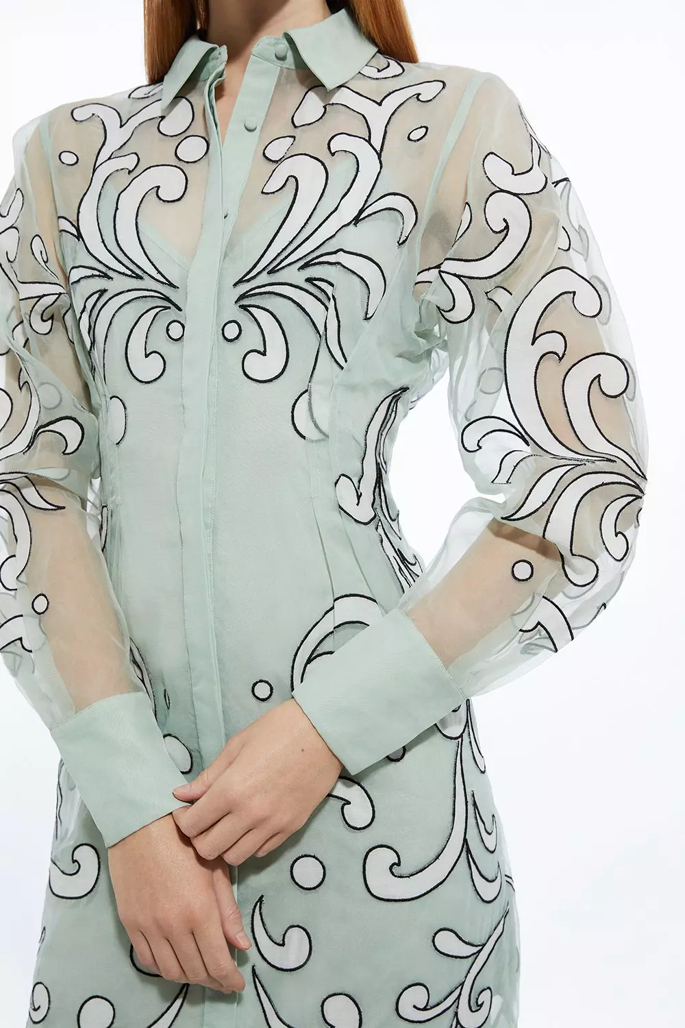 Applique Organdie Woven Midi Shirt Dress | Karen Millen