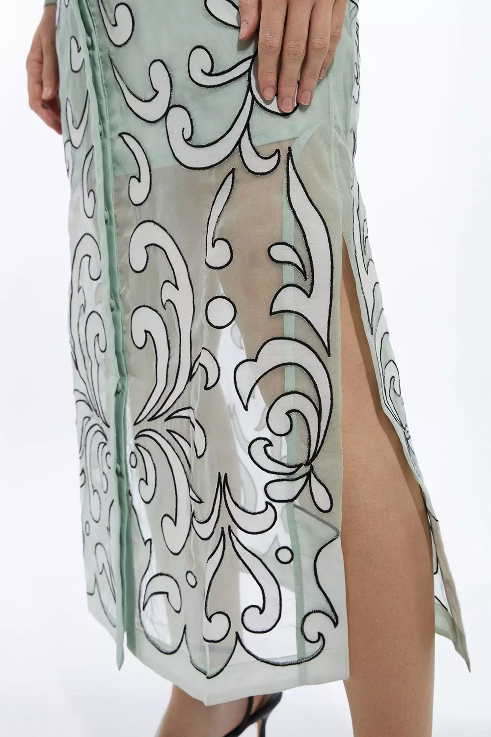 Applique Organdie Woven Midi Shirt Dress | Karen Millen