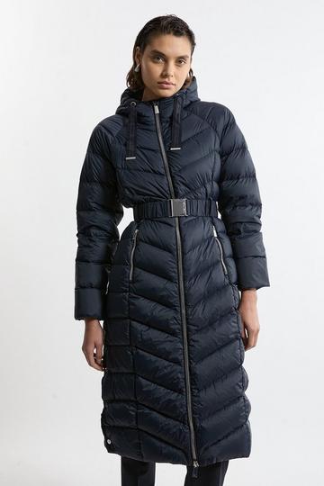 Navy Real Down Packable Knee Length Coat