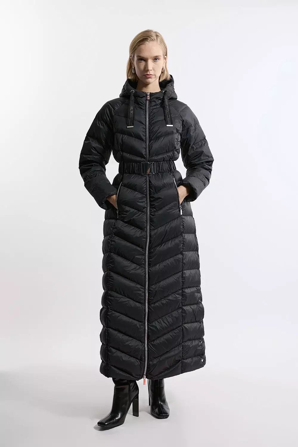 Down maxi coat with hood on sale