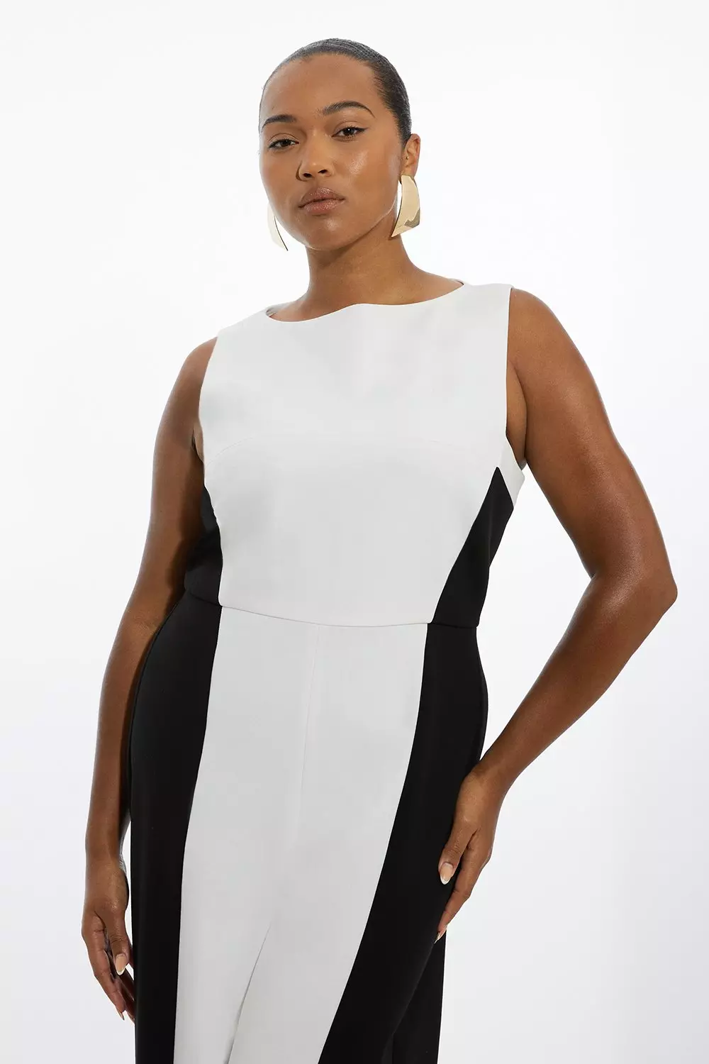 Plus Size Compact Stretch Color Block Panelled Tailored Wide