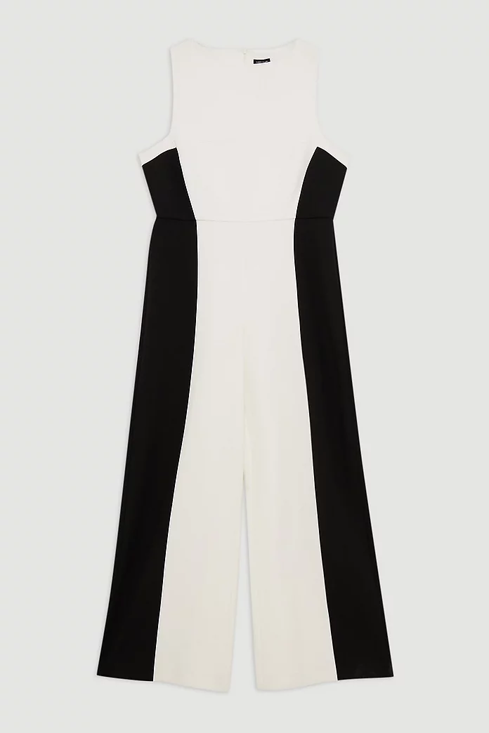 Plus Size Compact Stretch Color Block Panelled Tailored Wide Plus Size Compact Stretch Color Block Panelled Tailored Wide