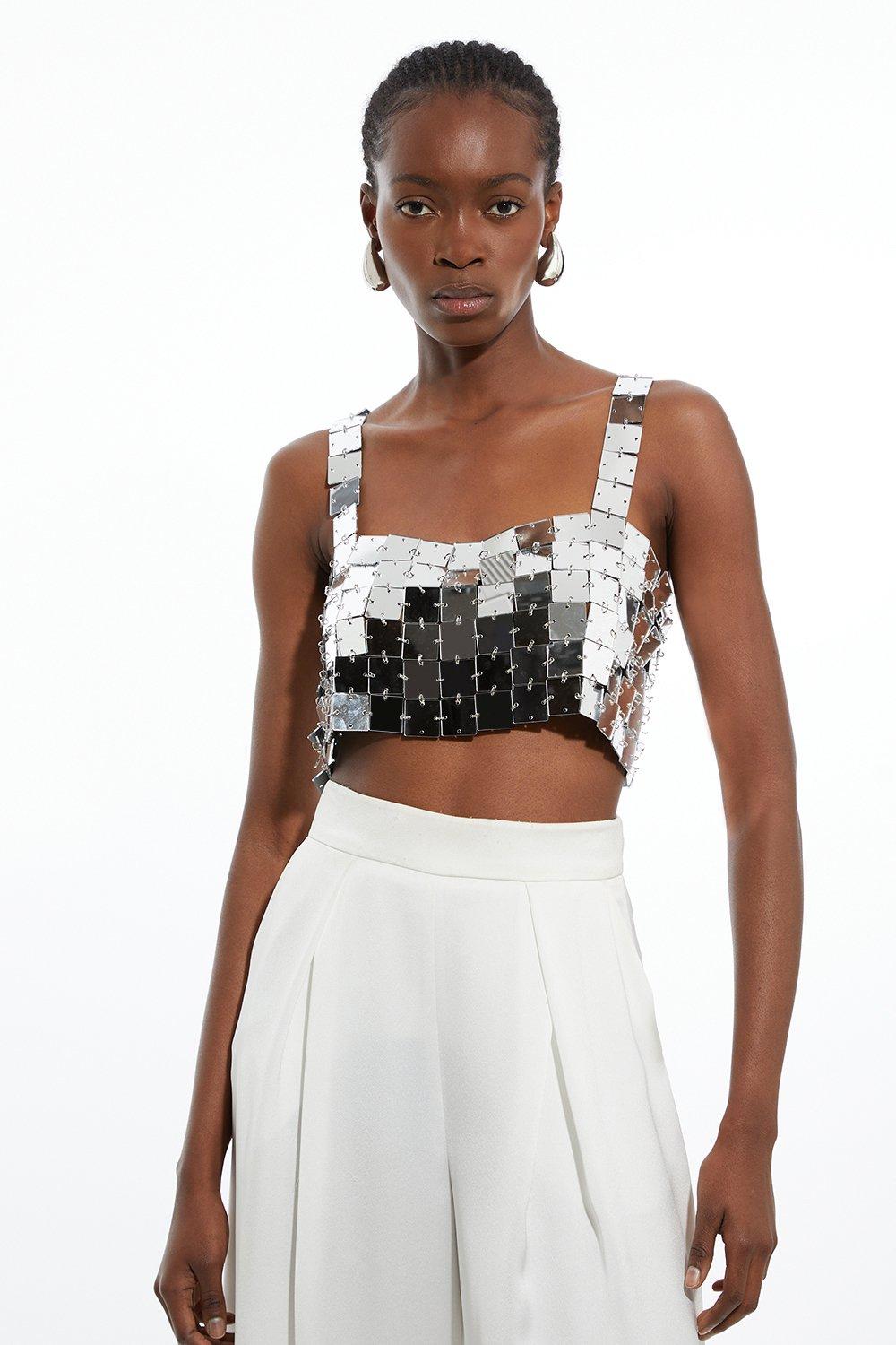 Pewter Mirrored Square Disc Crop Top 