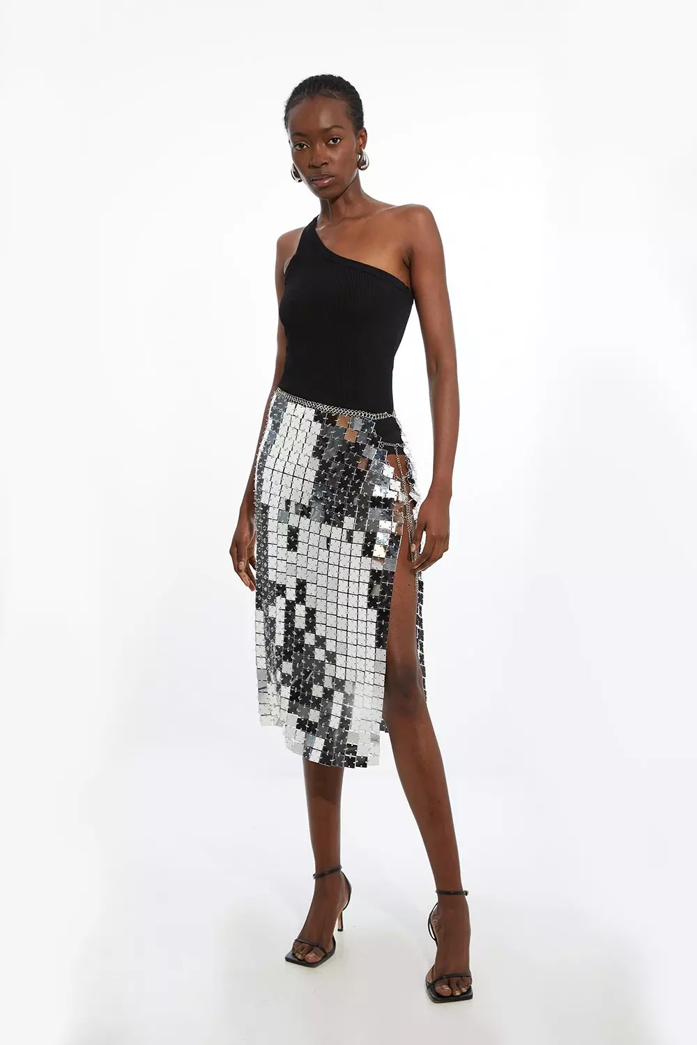 Mirrored Chainmail Wrap Midaxi Skirt Karen Millen