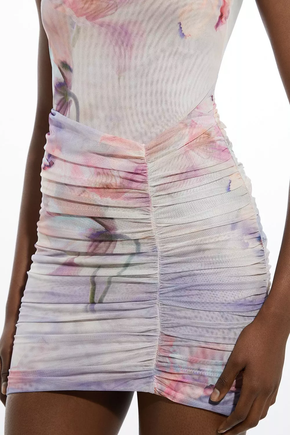 ★Karen Millen★ メッシュジャージーハイネックミニドレス Printed Mesh Jersey High Neck Mini Dress | Karen Millen