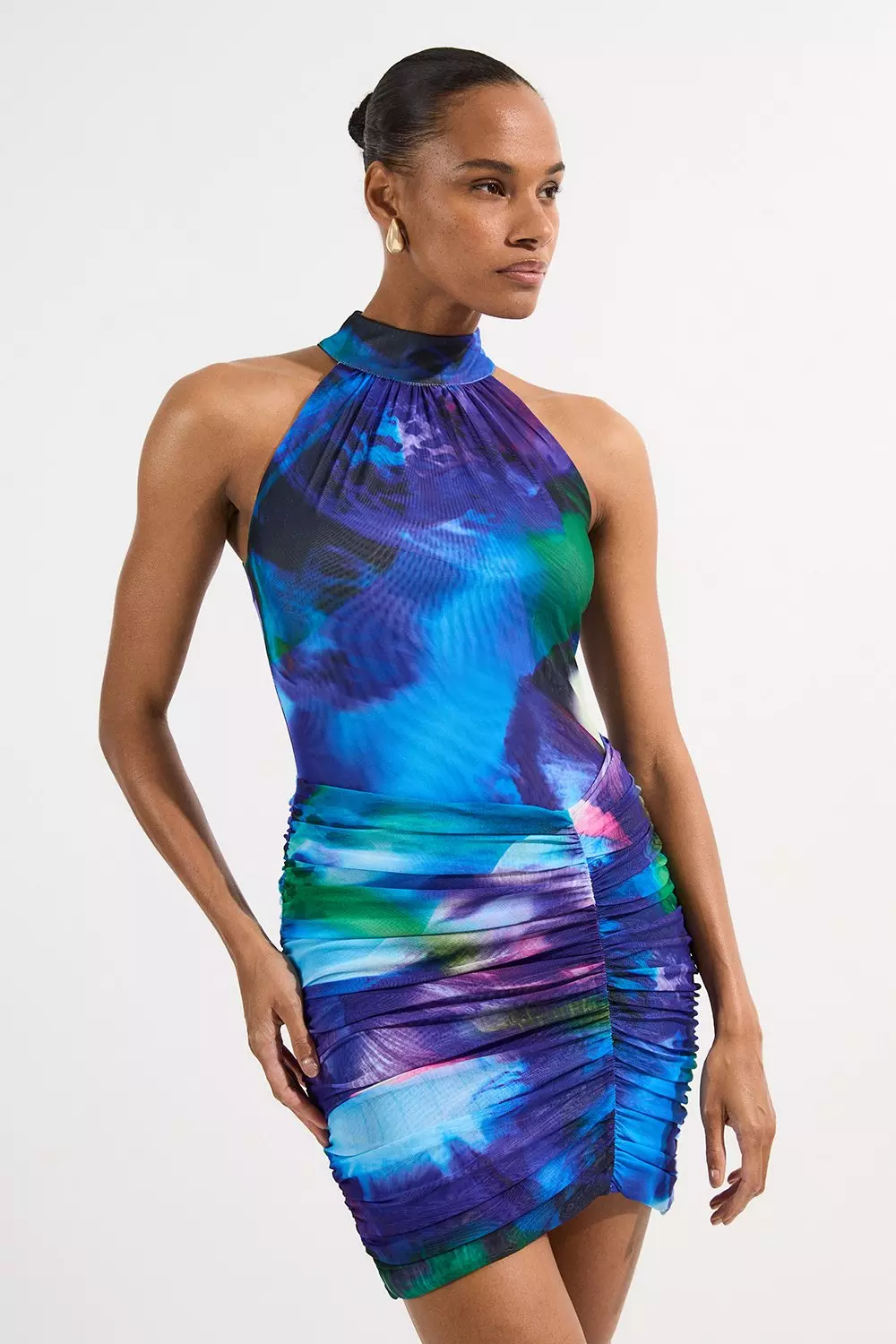★Karen Millen★ メッシュジャージーハイネックミニドレス Printed Mesh Jersey High Neck Mini Dress | Karen Millen