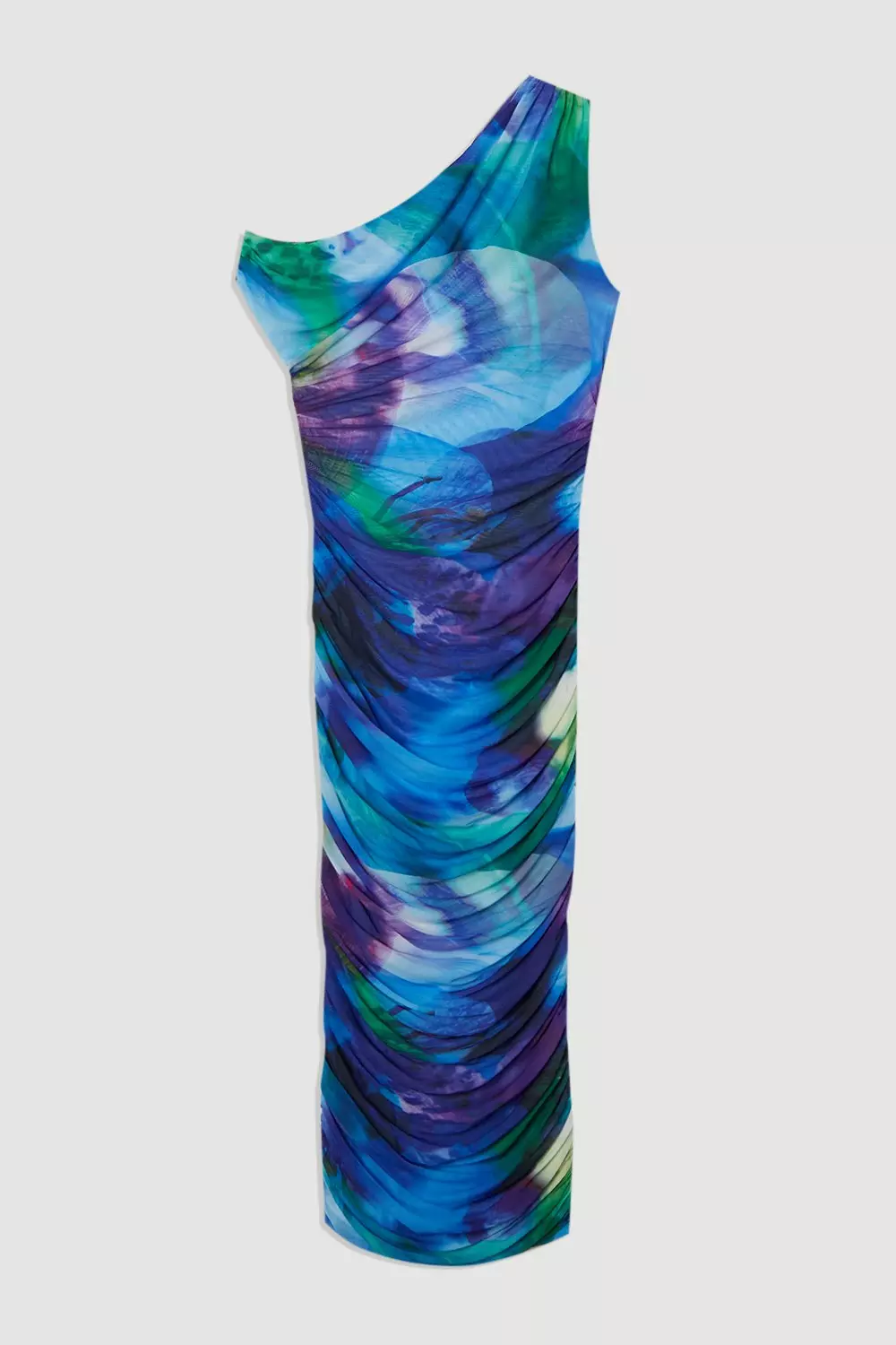 Printed Mesh Jersey One Shoulder Midi Dress | Karen Millen