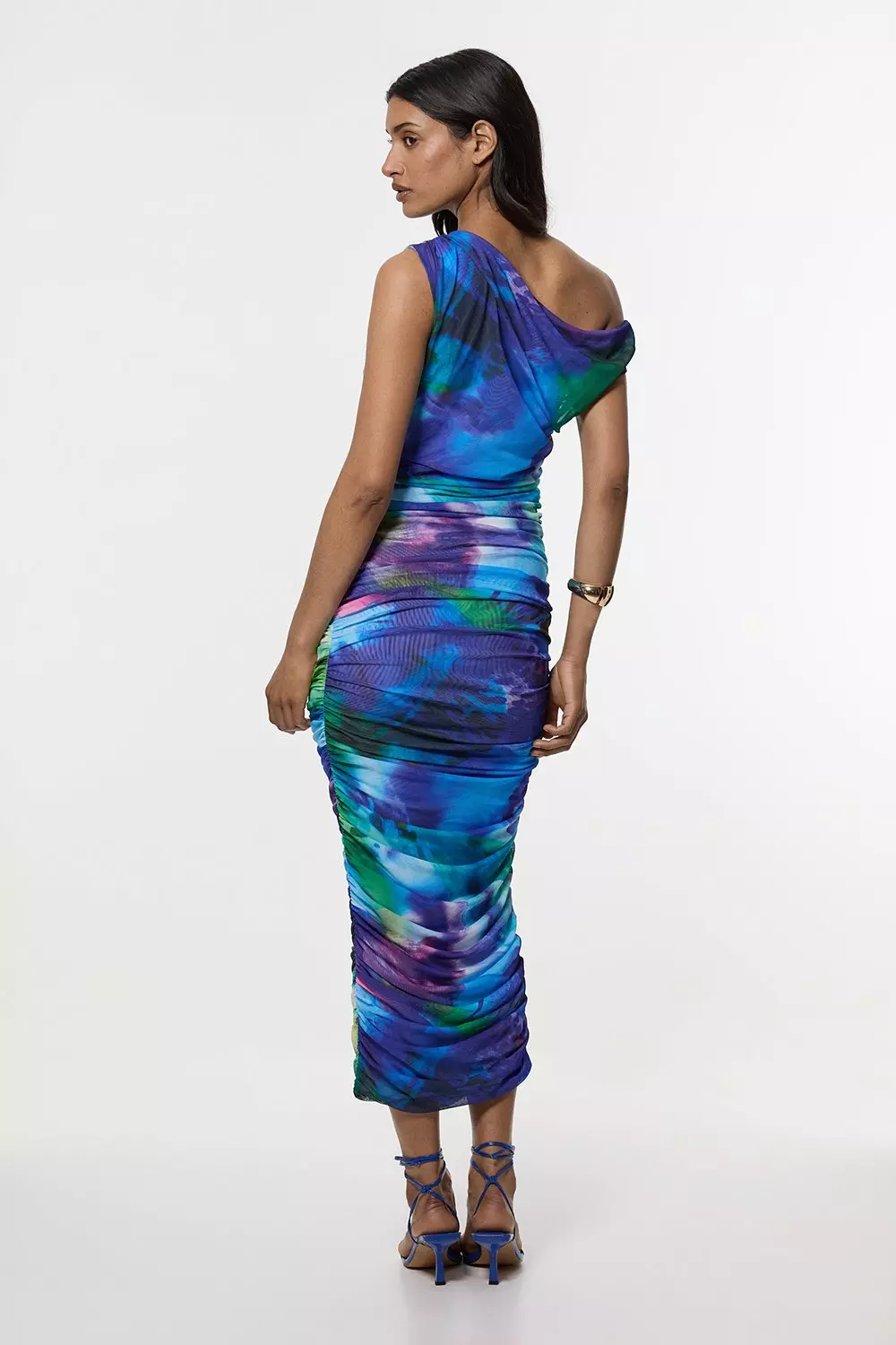 Printed Mesh Jersey One Shoulder Midi Dress | Karen Millen