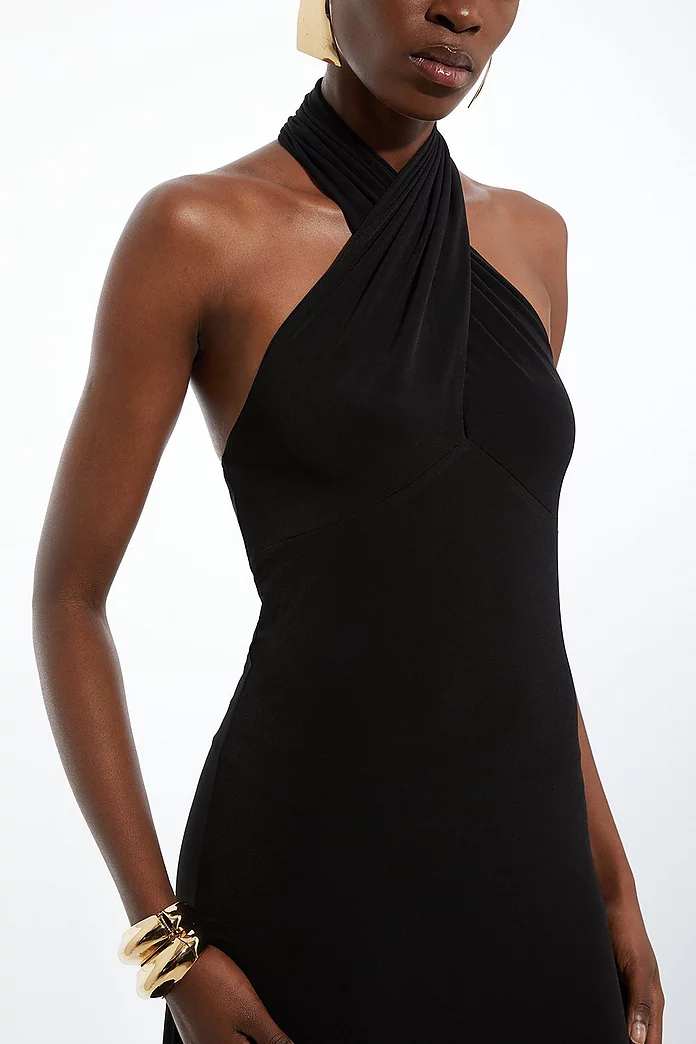 Drapey Jersey Twist Neck Maxi Dress | Karen Millen Drapey Jersey Twist Neck Maxi Dress | Karen Millen