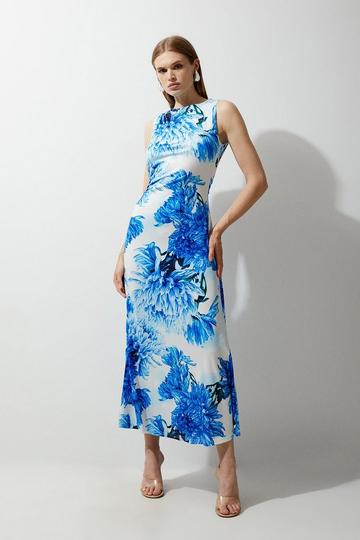 Petite Floral Printed Drapey Jersey Maxi Dress blue