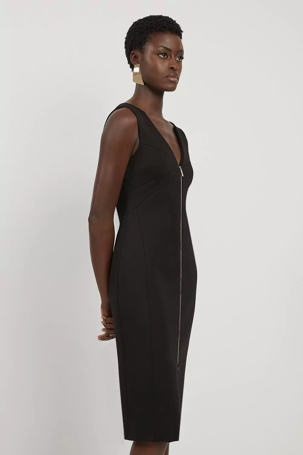 Italian Structured Stretch Zip Through Pencil Tailored