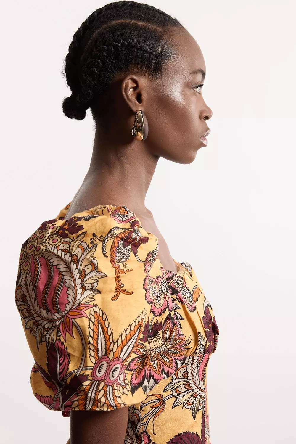 Petite Paisley Viscose Linen Woven Puff Sleeve Mini Dress