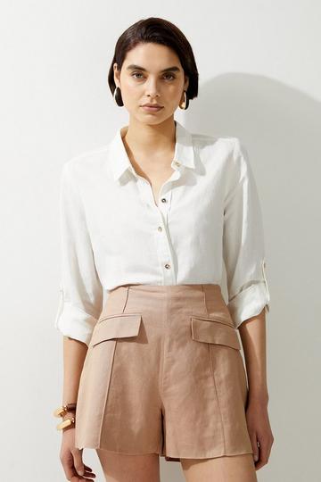 Viscose Linen Pocket Detail Shorts neutral