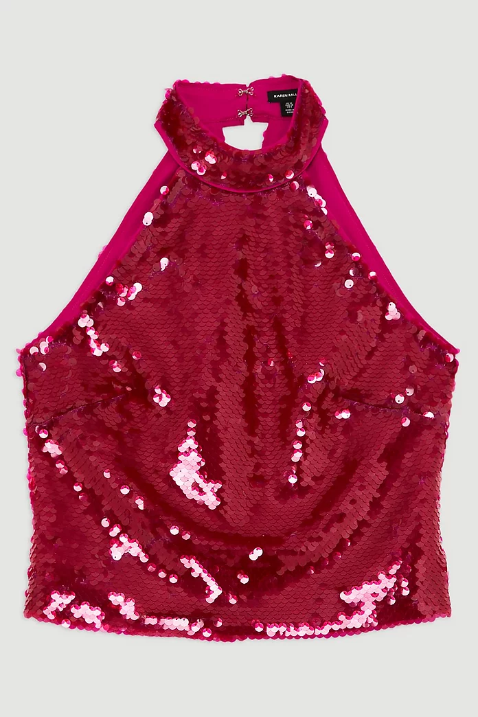 Layered Sequin Woven Halter Top | Karen Millen Layered Sequin Woven Halter Top | Karen Millen