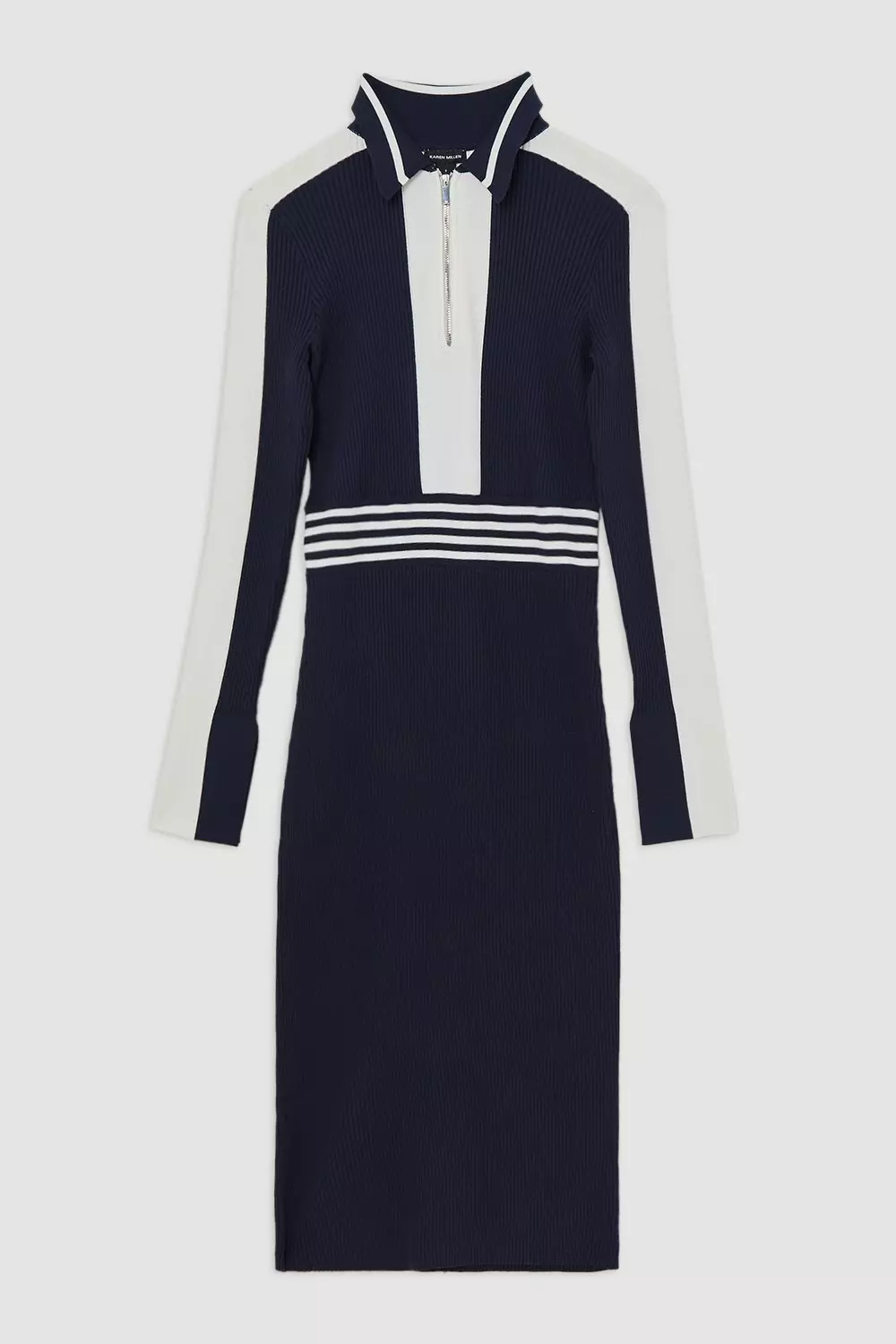 Rib Knit Polo Zip Up Midi Dress | Karen Millen