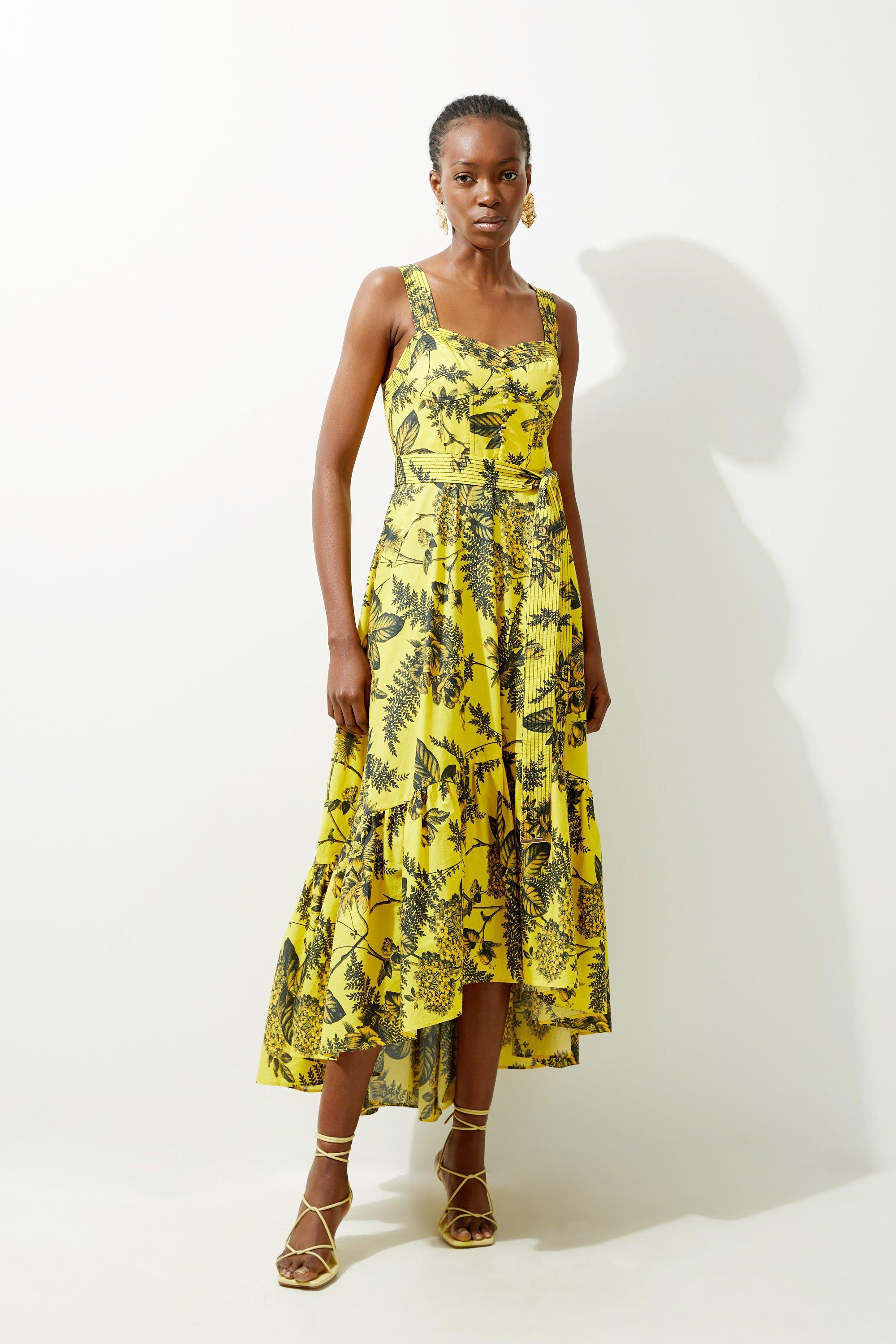 Batik Floral Belted Strappy Cotton Woven Maxi Dress