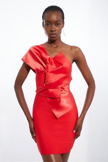 Red Figure Form Bandage Dramatic Bow Detail Mini Dress