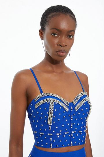 Figure Form Bandage Embellished Cup Detail Knit Top cobalt