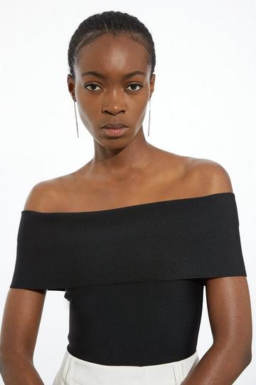 Figure Form Bandage Off The Shoulder Knit Top black