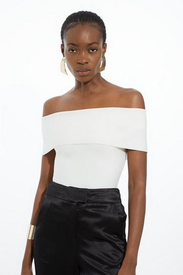 Figure Form Bandage Off The Shoulder Knit Top ivory