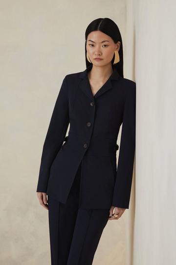 Petite The Founder Italian Technical Stretch Tailored Tab Jacket navy