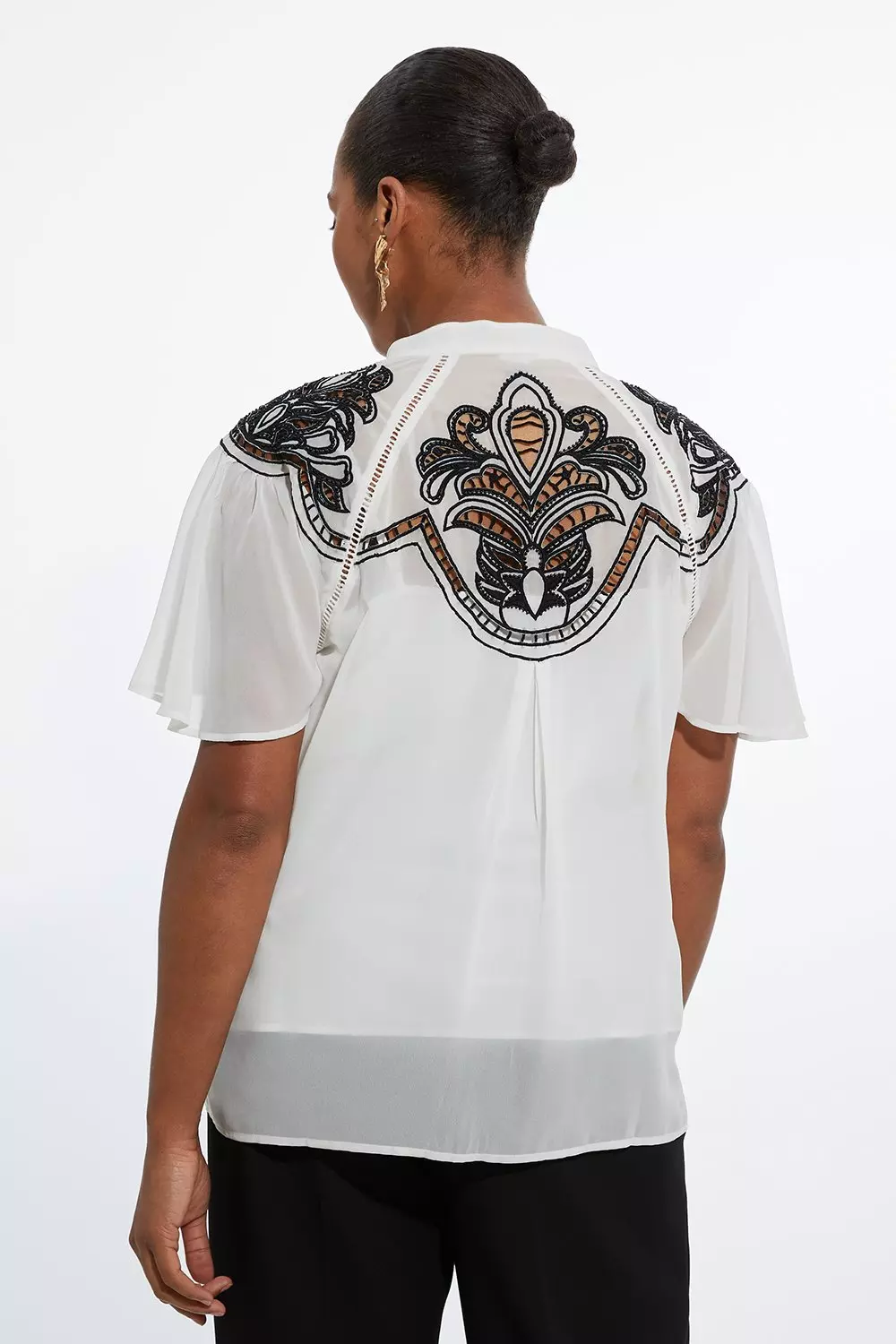 Plus Size Viscose Georgette Placed Cutwork Woven Blouse
