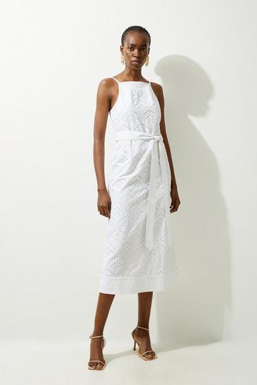 Cotton Broderie Woven Belted Maxi Dress ivory