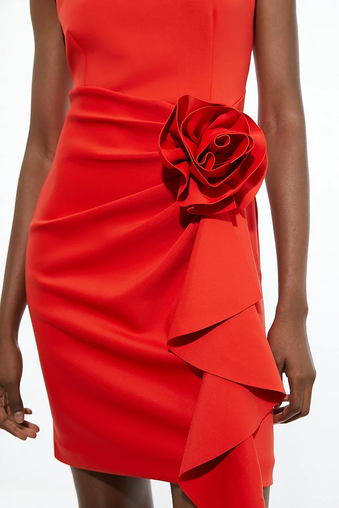 Scuba Rosette Detail Woven Mini Dress | Karen Millen Scuba Rosette Detail Woven Mini Dress | Karen Millen
