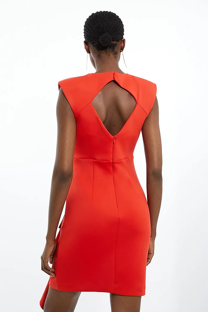 Scuba Rosette Detail Woven Mini Dress | Karen Millen Scuba Rosette Detail Woven Mini Dress | Karen Millen