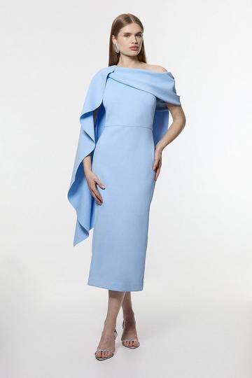 Scuba Drama Shoulder Detail Woven Midi Dress baby blue