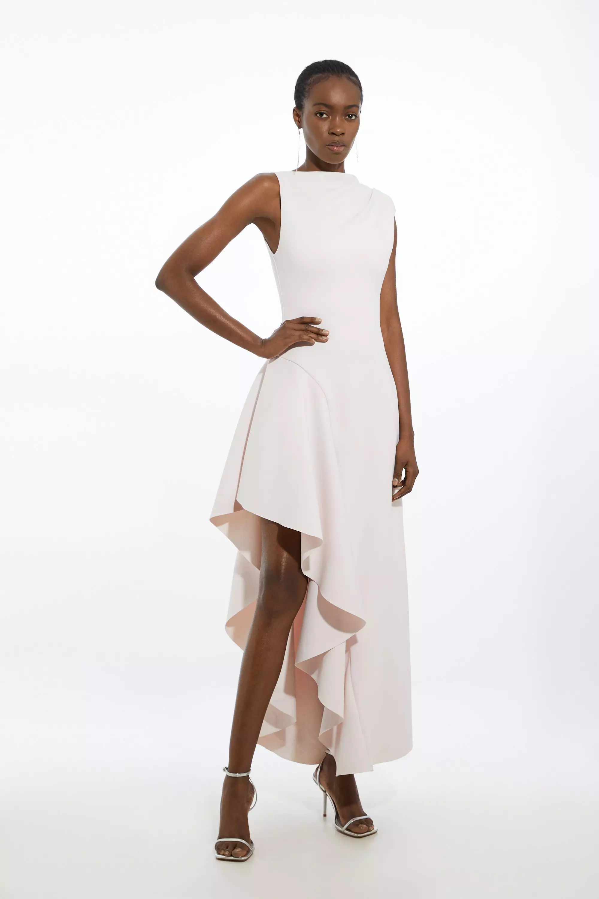 Scuba Drama Ruffle Hem Woven Maxi Dress Karen Millen