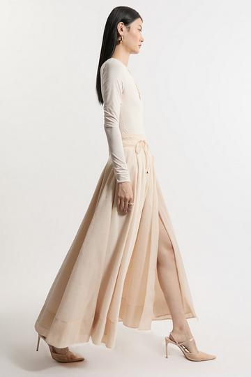 Organdie Split Woven Prom Midi Skirt nude