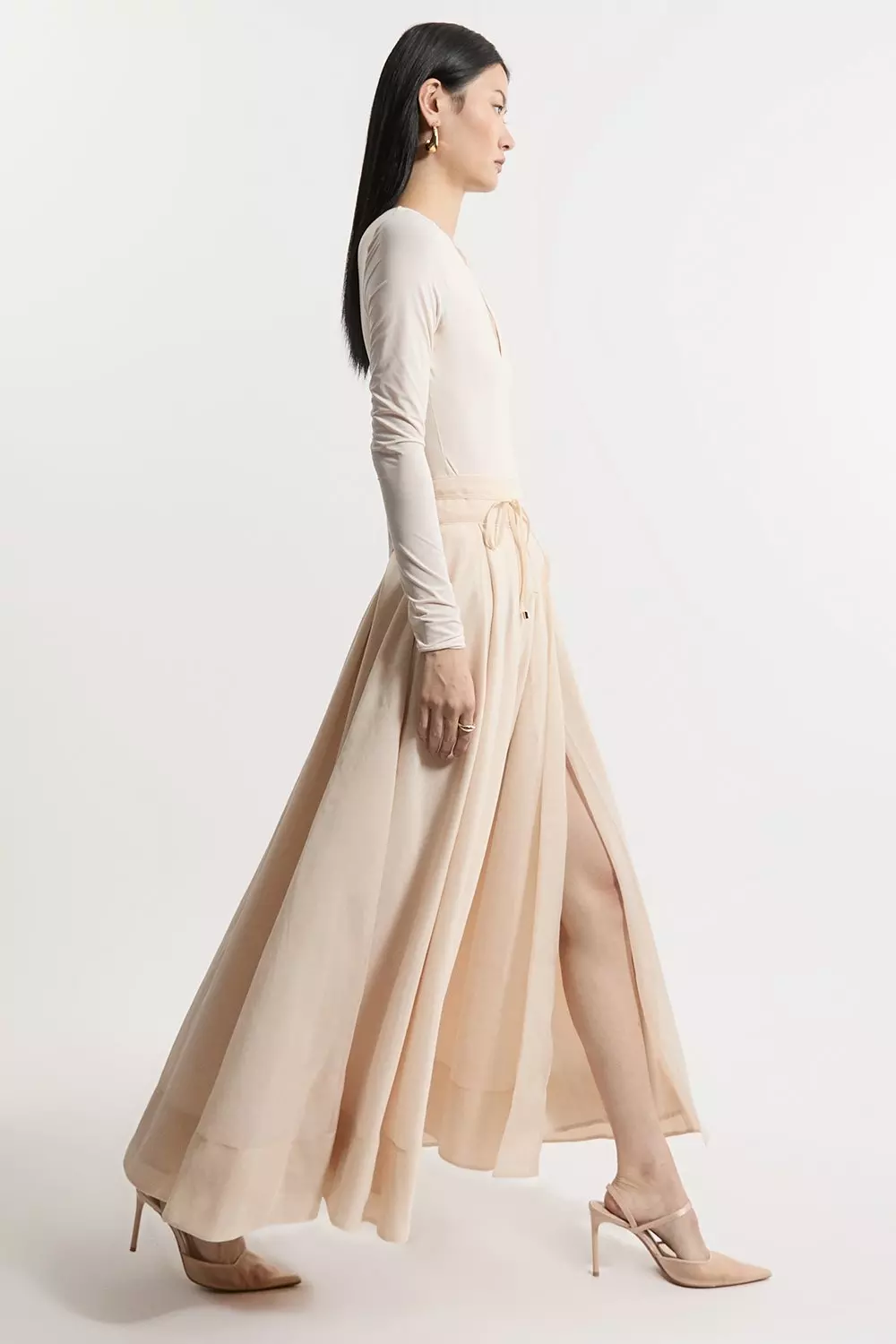 Nude Organdie Split Woven Prom Midi Skirt alternative image