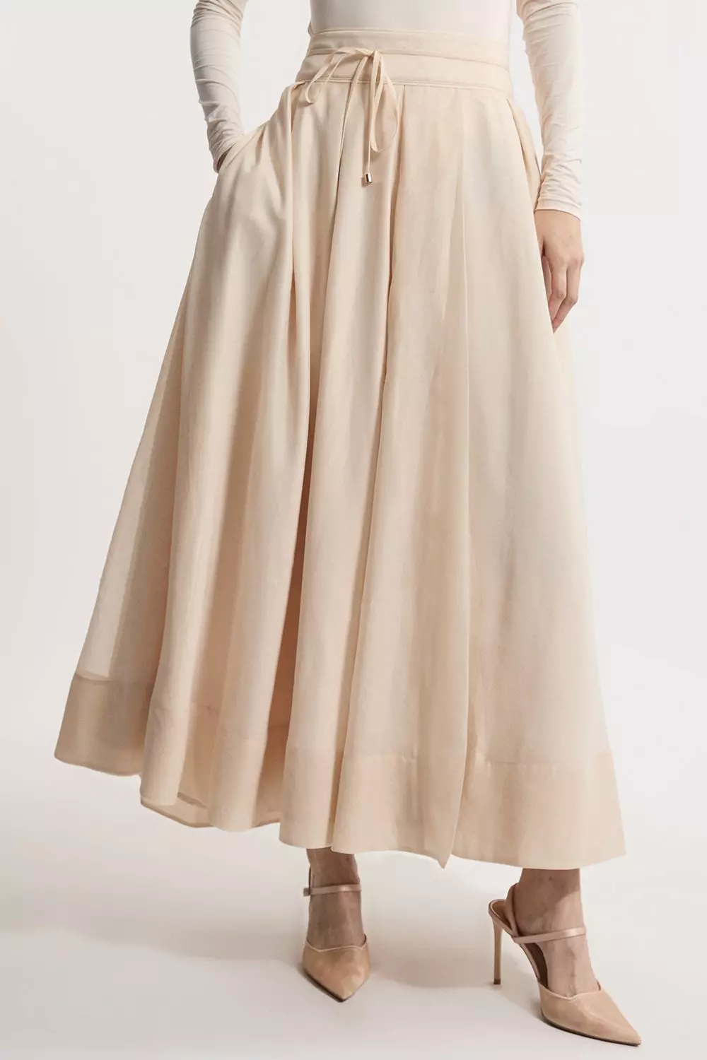 Nude Organdie Split Woven Prom Midi Skirt alternative image