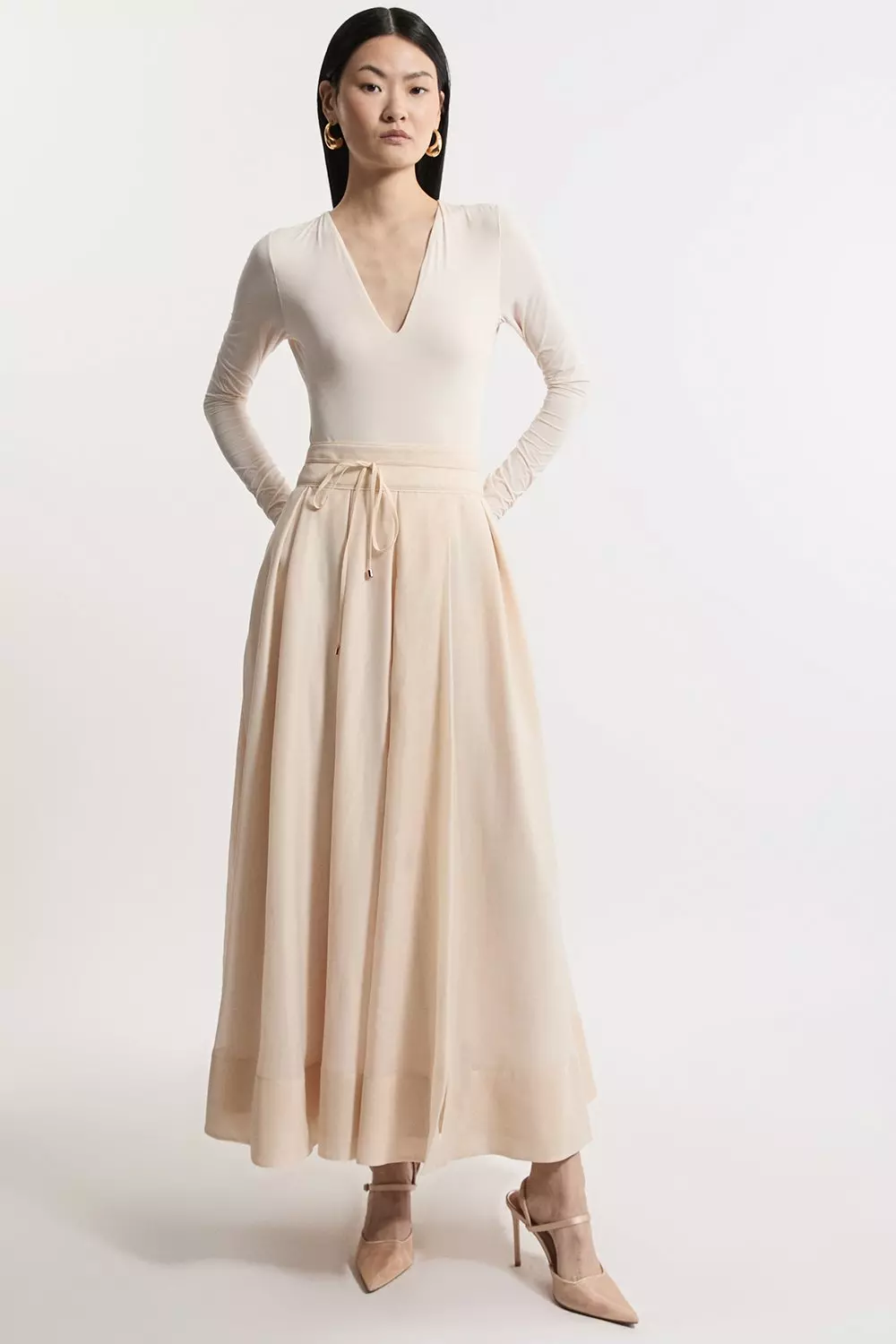 Nude Organdie Split Woven Prom Midi Skirt alternative image