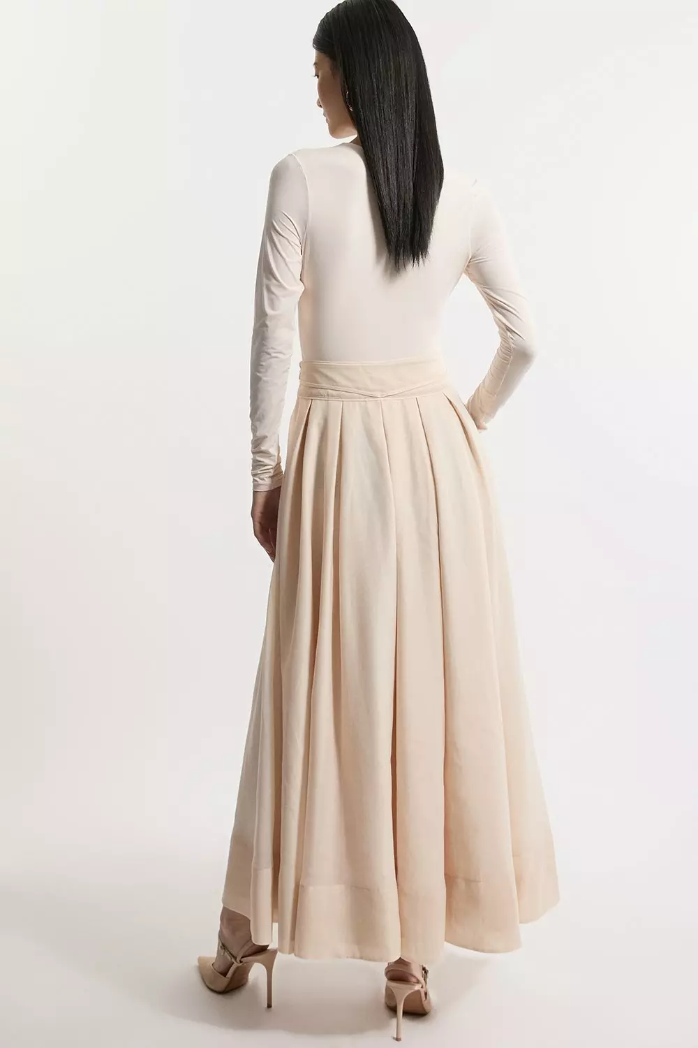 Nude Organdie Split Woven Prom Midi Skirt alternative image