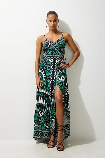 Mono Printed Viscose Woven Strappy Beach Maxi Dress mono