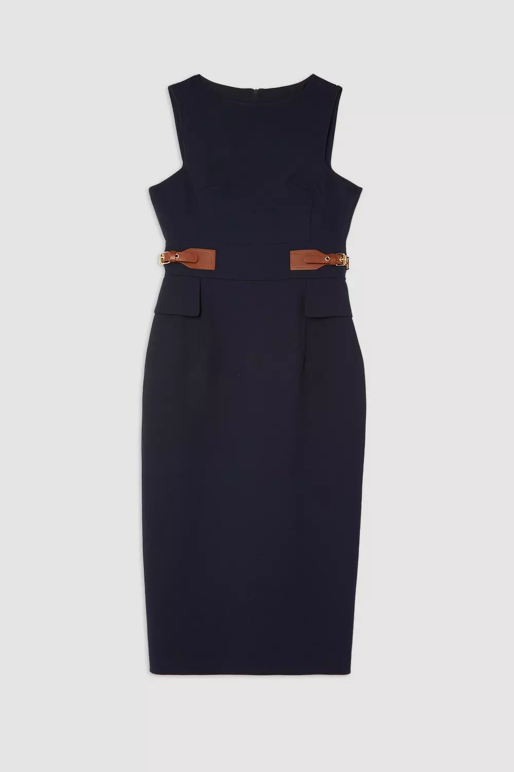 Petite Compact Stretch Tab Waist Detail Tailored Midi Dress Karen Millen