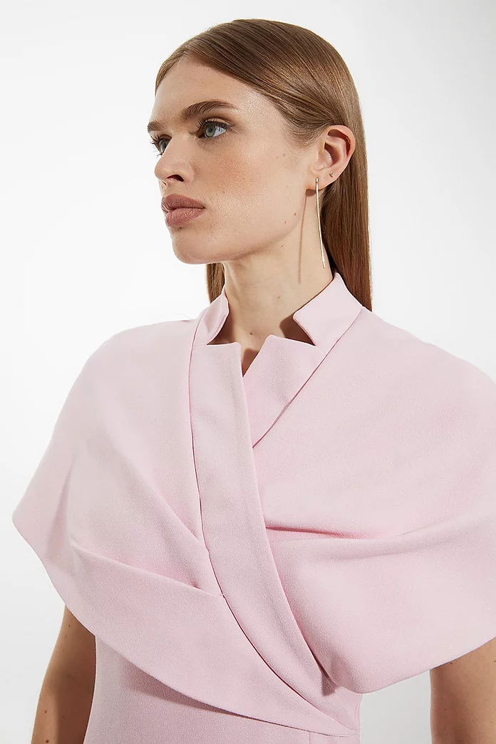 Structured Crepe Cape Detail Full Skirted Tailored Midi Structured Crepe Cape Detail Full Skirted Tailored Midi