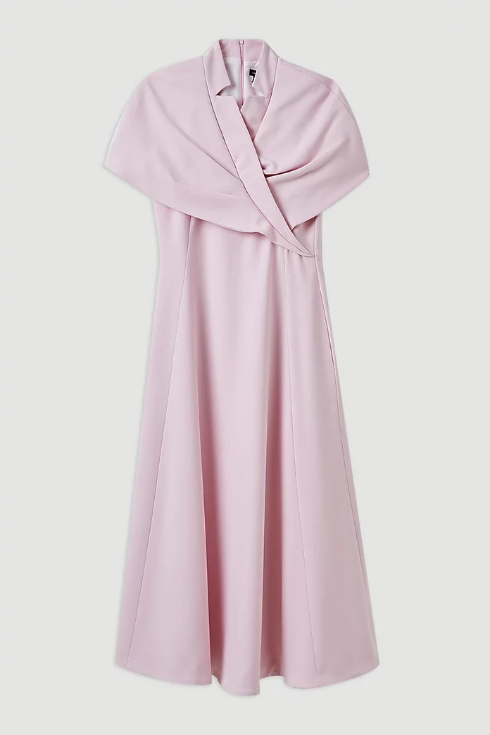 Structured Crepe Cape Detail Full Skirted Tailored Midi Structured Crepe Cape Detail Full Skirted Tailored Midi